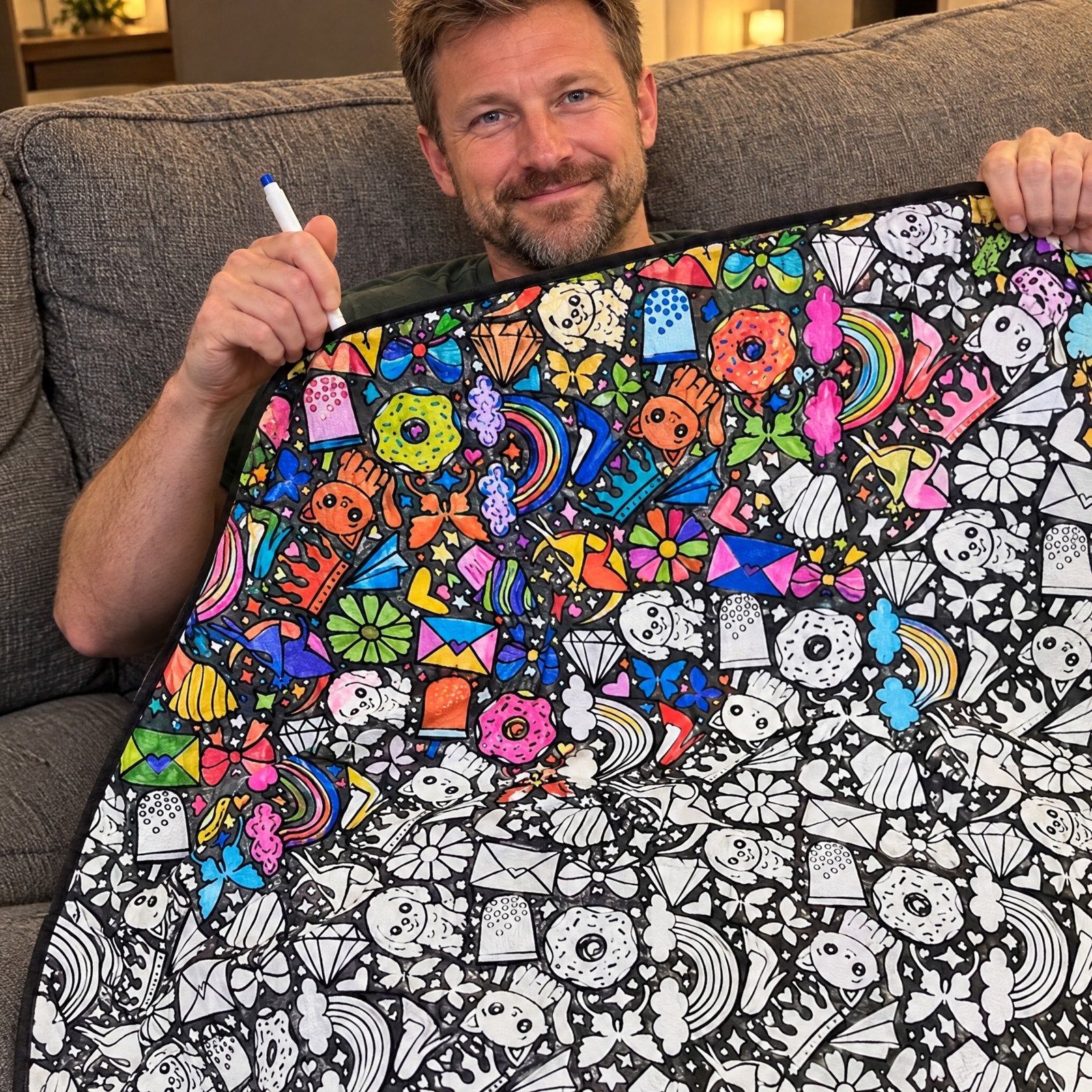 KæleKunst – tæppe til at farvelægge med 24 stofmarkører